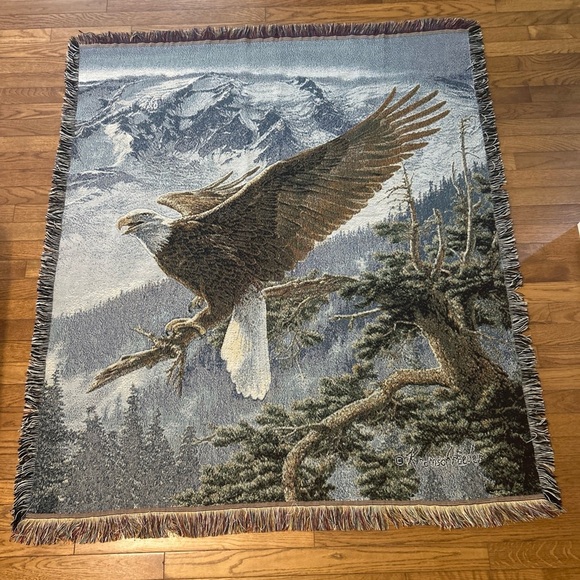 Lee Kromschroeder Tapestry Throw Art Bald Eagle Alpenglow Mohawk 58x50” USA EUC - Picture 1 of 8